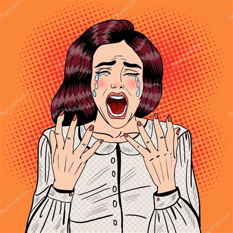 Pop Art Depressed Crying Woman Screaming Vector Illustration Stock