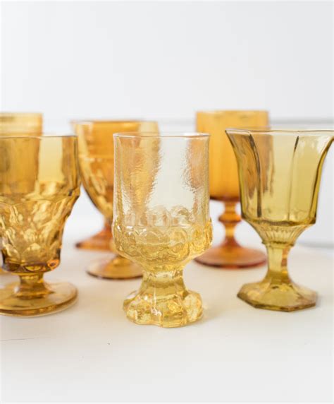 Yellow Glass Goblets Vintage Tabletop Glass Wedding Goblets