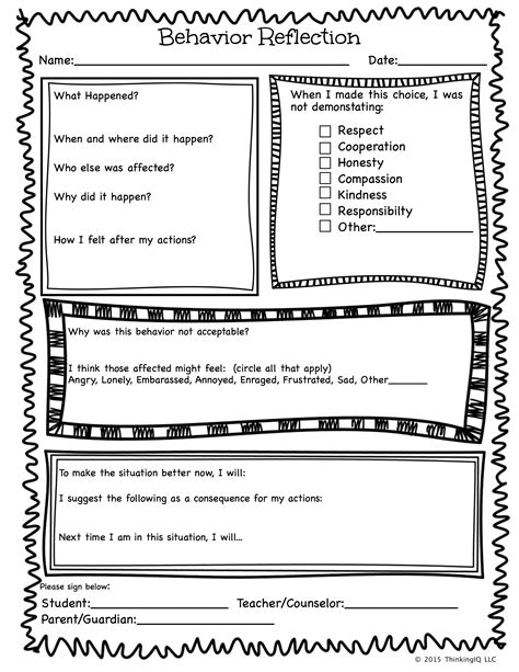 Behavior Reflection Think Sheet And Apology Classroom Management