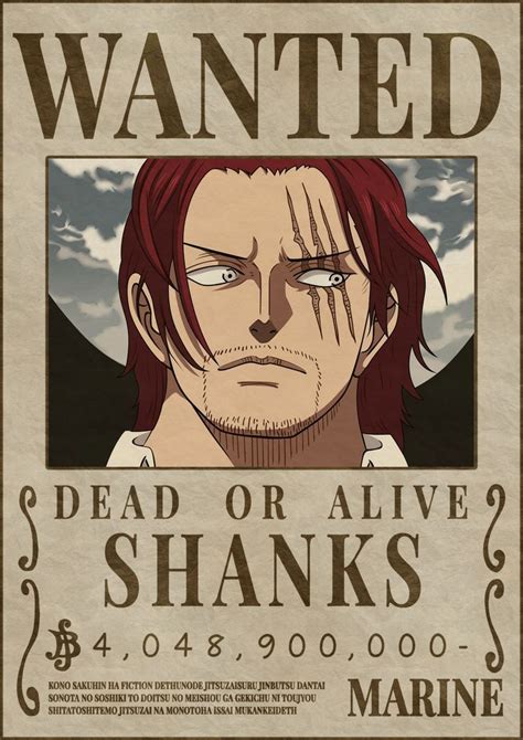 Shanks Bounty Poster In 2022 One Piece Bounties Shanks Bounty One