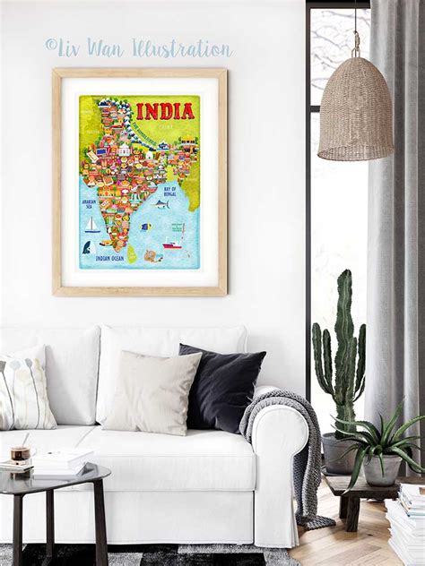India Map Poster Wall Art Illustration Fun Colourful