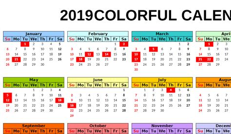 2019 Monthly Calendar My Excel Templates