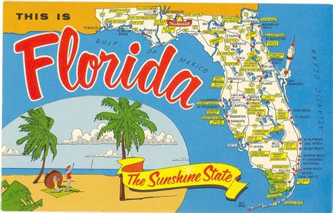 Vintage Florida Postcard Sunshine State Map