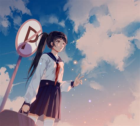 Wallpaper Anime Girls Original Characters Sky Clouds