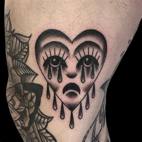 Crying Heart Face Traditional Blackwork Tattoo Traditional Heart