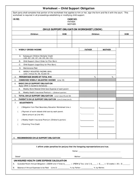 Divorce Income And Expense Worksheet