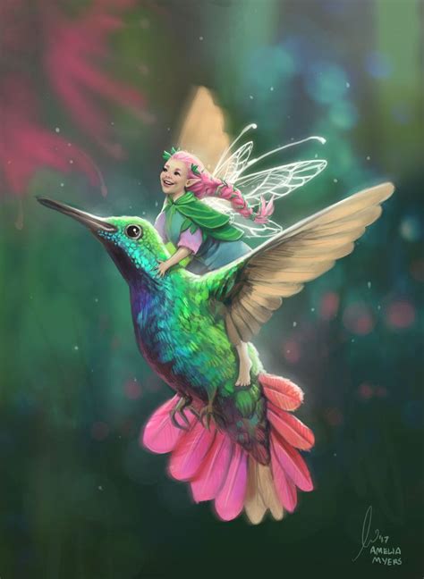 Artstation Hummingbird Rider Amelia Myers Elfen Fantasy Fantasy