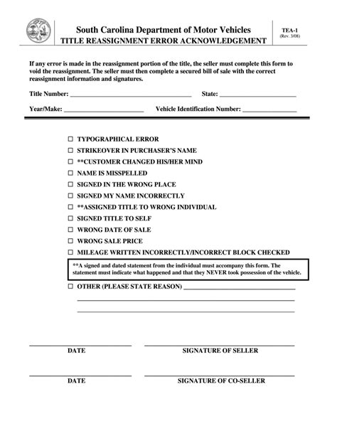 South Carolina Dealer Reassignment Form 4031 Fill Online Printable