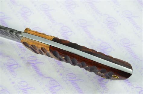 Astounding Damascus Steel Skinning Knife With Rosewood And Olivewood