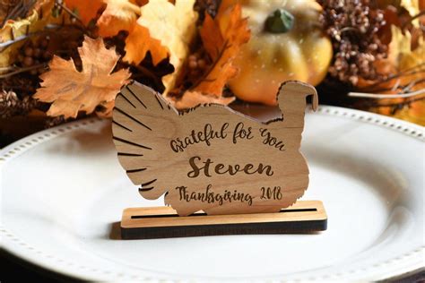 Personalized Turkey Thanksgiving Place Card Setting Wood Set Of 8 Or