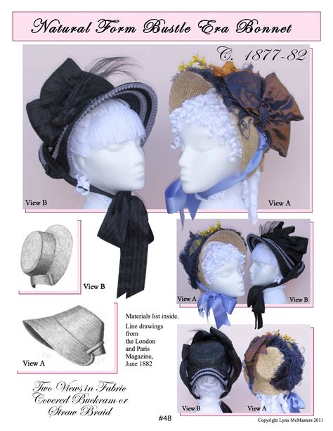 Victorian 1877 82 Natural Form Bustle Era Bonnet Sewing Pattern By Lynn