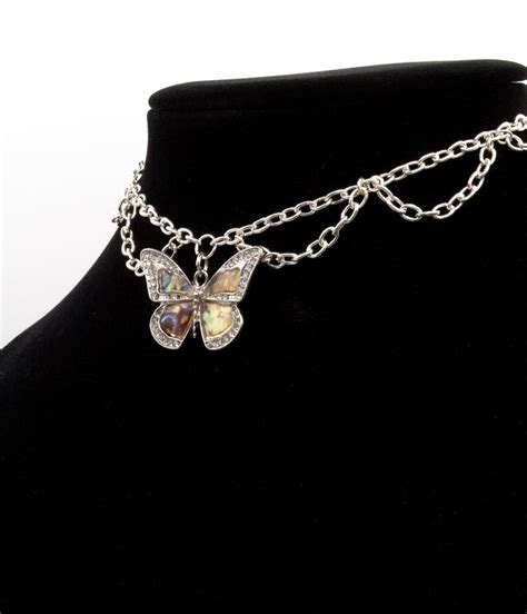 Butterfly Choker Silver Chain Necklace Ravefestival Jewelry Etsy