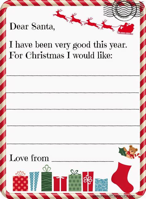 Printable Santa Letter For Kids Messy Little Monster
