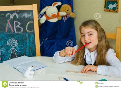 Schoolgirl Does Lessons Royalty Free Stock Image Image 3701306