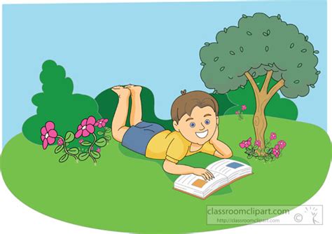 Outdoors Clipart Boy Lying On Grass At Park Reading Book Clipart 3