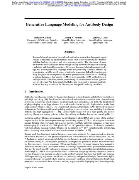 Pdf Generative Language Modeling For Antibody Design