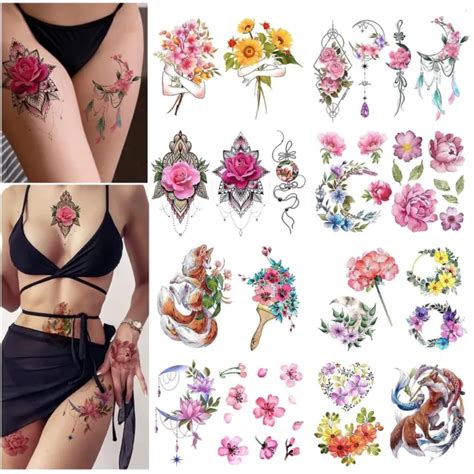 Extra Large Temporary Tattoo For Women Girls Sexy Tattoo Flower Waterproof Fake 2098 Picclick