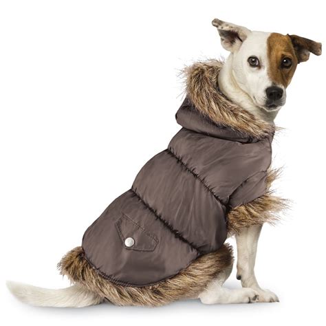 Collections Etc Faux Fur Trim Dog Puffer Jacket With Removable Hood