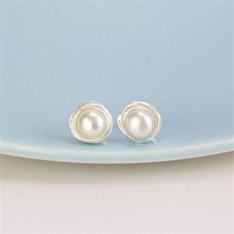 Sterling Silver Pearl Nest Stud Earrings By Gama Weddings