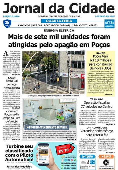 Jornal Da Cidade 16 De Agosto De 2023 Jornal Da Cidade Notícias De Poços De Caldas E Região