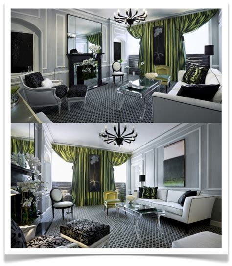 In this room, the walls are painted a shade of gray that is almost sage, and as a result of the charcoal and black furniture pop against it. 10 Rooms: color post: green and grey