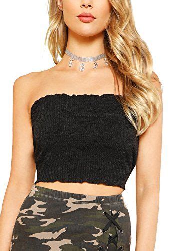 Shein Womens Sexy Strapless Basic Stretchy Bandeau Tube Top Black