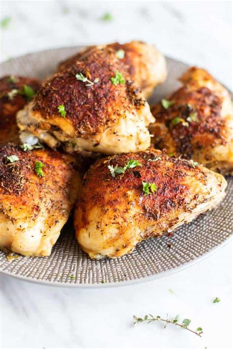 Boneless chicken thighs, salt, mrs dash. Crispy Oven Baked Chicken Thighs - Sunkissed Kitchen