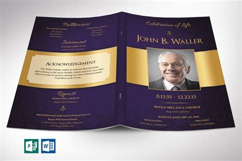 Purple Gold Funeral Program Template For Word And Publisher Etsy