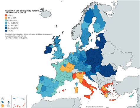 Growth In Gdp Per Capita Since 2001 In European Regions Source Oecd