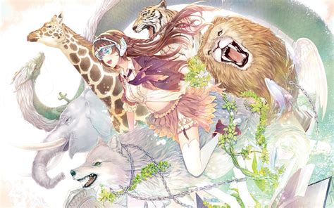 Download 1920x1200 Anime Girl Wolf Lion Elephant Dragon Animals Flowers Wallpapers For