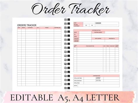 Small Business Planner Template Order Form Order Tracker Printable
