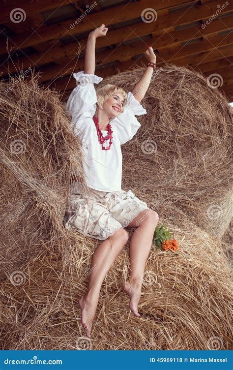 Attractive Girl In Hay Stock Photo Image Of Grass Dress 45969118