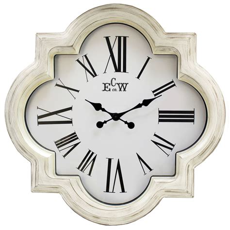 Distressed White Quatrefoil Wall Clock 30 At Home