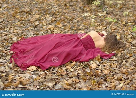 Girl In Red Dress Lying Stock Image Image Of Loose Depressed 14703103