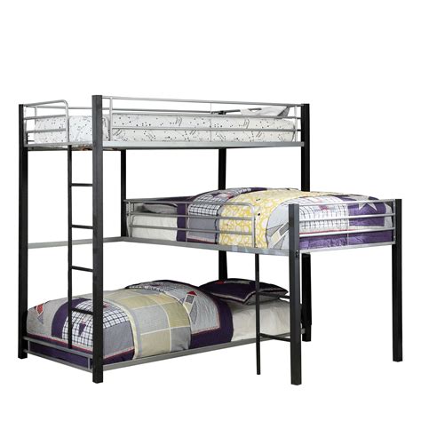 3 Tier Industrial Style Twin Bunk Bed With Corner Design Black And