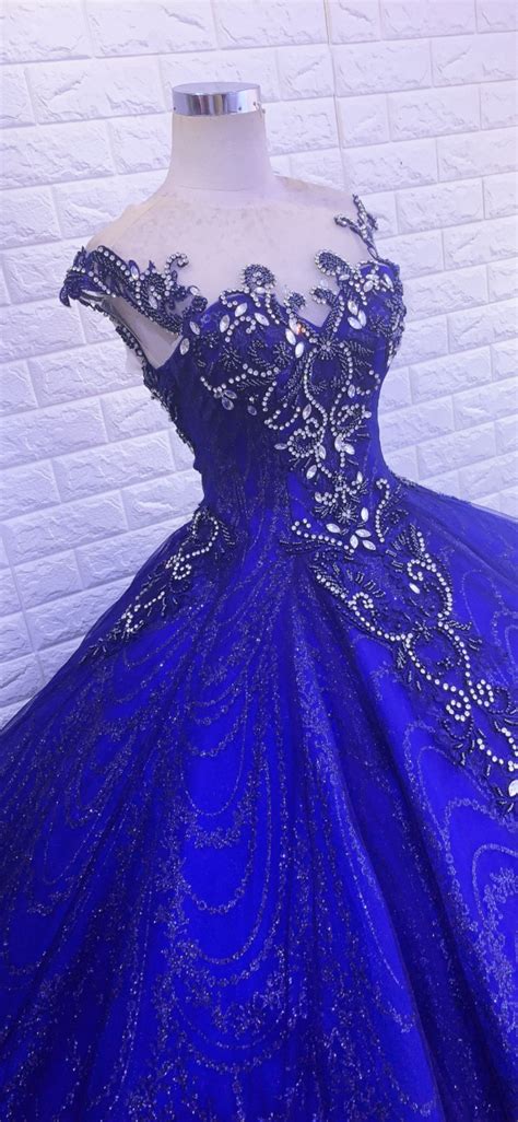 Royal Blue Short Sleeves Or Cap Sleeves Sparkle Beaded Ball Gown