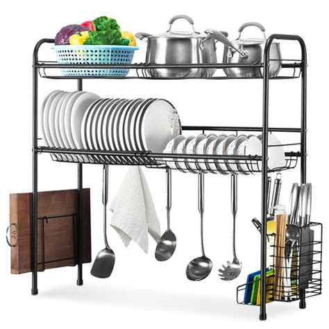Stainless Steel Dish Drying Rack 2 Tier Over Sink Dishes Drainer Shelf