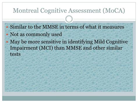 It was validated in the setting of mild cognitive impairment, and has subsequently been adopted in numerous other settings clinically. PPT - Mental Status PowerPoint Presentation, free download ...