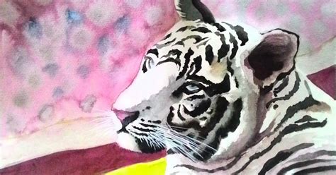 Painting Of The Rare White Bengal Tiger In Watercolors