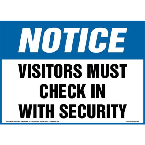 Notice Visitors Must Check In With Security Sign Osha