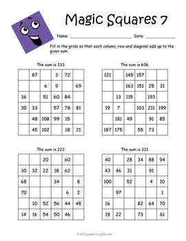magic squares worksheets by puzzles to print teachers