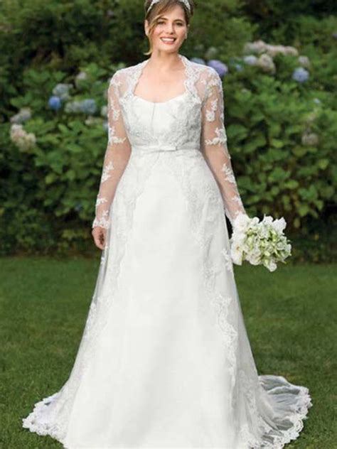 A Line V Neck Floor Length Chiffon Plus Size Wedding Gown Vividress246