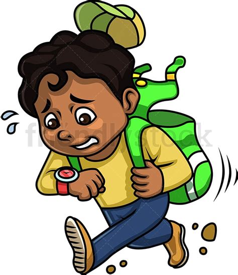 Black Boy Running Late For School Cartoon Clipart Vector Friendlystock