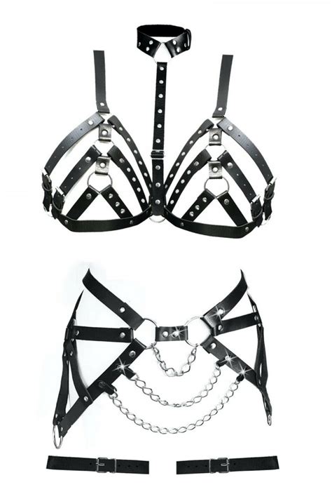 Sexy Af Chain Leather Fancy Harness Bra Set Plus Size Sexual Lingeri Cuming Out The Closet