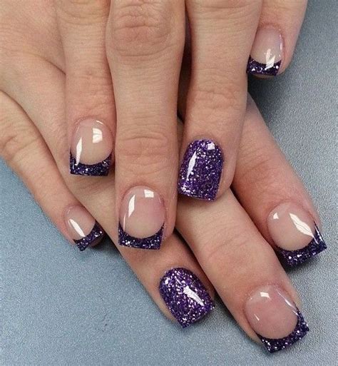Violet Glitter French Manicure French Tip Nail Designs French Nail