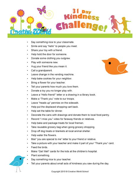 Teaching Children Kindness 31 Day Kindness Challenge Creative World School