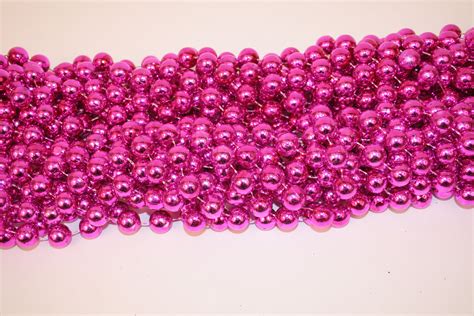 72 Inch 18mm Round Metallic Hot Pink Mardi Gras Beads 72 Inch Beads Length Mardi Gras