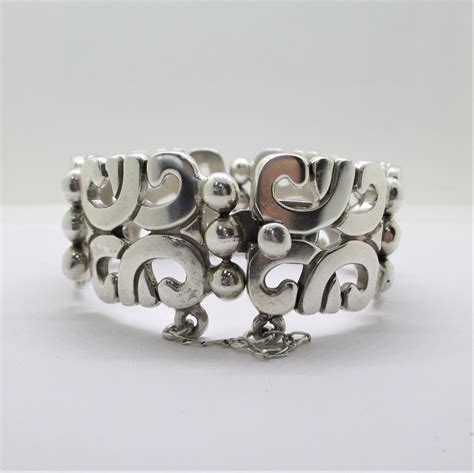 Sterling Silver Mexico Heavy Hinged Wide Bracelet Signed Mws