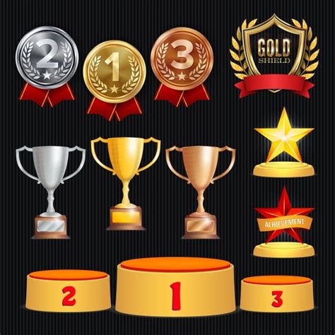 1st 2nd 3rd Vector Hd Png Images Award Trophies Vector Set Achievement