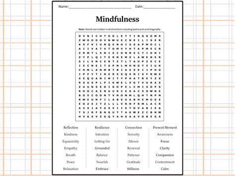 Mindfulness Word Search Puzzle Worksheet Activity Teaching Resources